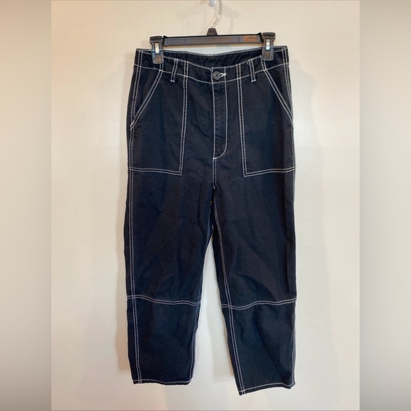 H&M Divided Black Pants White Contrast Stitch Womens Size 8 Twill Goth Punk - Picture 1 of 7